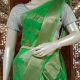 Green tissue saree with brocade blouse