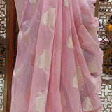 Baby pink tissue saree with brocade blouse