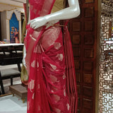 Fuchsia tissue saree with brocade blouse