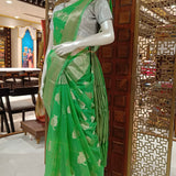 Green tissue saree with brocade blouse