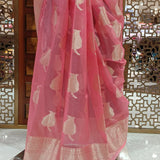 Rose tissue saree with brocade blouse