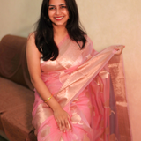 Baby pink tissue saree with brocade blouse