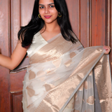 Off white tissue saree with brocade blouse