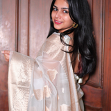 Off white tissue saree with brocade blouse