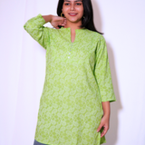 Lime green cotton short kurti