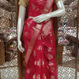 Fuchsia tissue saree with brocade blouse