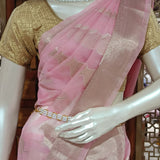 Baby pink tissue saree with brocade blouse