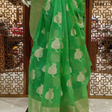 Green tissue saree with brocade blouse