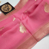 Rose tissue saree with brocade blouse