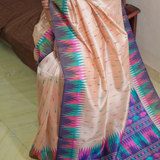 Semi tussar saree with contrast indigo unstitched blouse