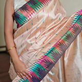 Semi tussar saree with contrast indigo unstitched blouse