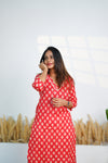 Red V neck cotton kurti