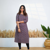 Blue round neck cotton kurti
