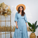 Powder blue cotton midi dress