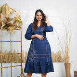 Navy blue cotton midi dress
