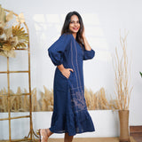 Navy blue cotton midi dress