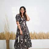 Black floral cotton midi dress