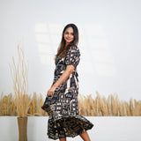 Black floral cotton midi dress