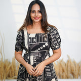 Black floral cotton midi dress