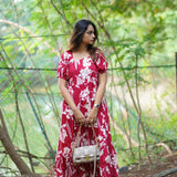 Red floral cotton midi dress