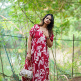 Red floral cotton midi dress