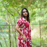 Red floral cotton midi dress