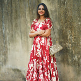 Red floral cotton midi dress