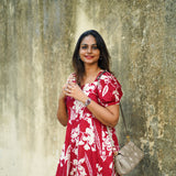 Red floral cotton midi dress