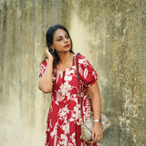 Red floral cotton midi dress