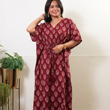 Deep maroon butta cotton kaftan