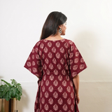Deep maroon butta cotton kaftan