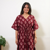 Deep maroon butta cotton kaftan