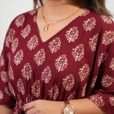 Deep maroon butta cotton kaftan