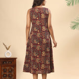 Plum floral cotton midi dress (attached sleeves)