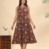 Plum floral cotton midi dress (attached sleeves)