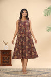 Plum floral cotton midi dress (attached sleeves)