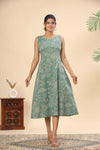 Powder blue floral cotton midi dress (attached sleeves)