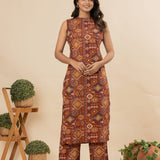 Rust orange geometric cotton co-ords set(attached sleeves)