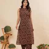 Chocolate brown floral cotton co-ords set(attached sleeves)