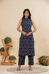 Royal blue floral cotton co-ords set(attached sleeves)