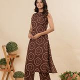 Chocolate brown floral cotton co-ords set(attached sleeves)