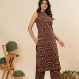 Chocolate brown floral cotton co-ords set(attached sleeves)