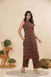 Chocolate brown floral cotton co-ords set(attached sleeves)