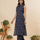 Royal blue floral cotton co-ords set(attached sleeves)
