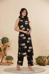 Black and beige floral cotton co-ords set(attached sleeves)