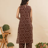 Chocolate brown floral cotton co-ords set(attached sleeves)