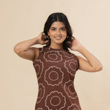 Chocolate brown floral cotton co-ords set(attached sleeves)