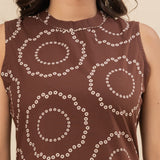 Chocolate brown floral cotton co-ords set(attached sleeves)