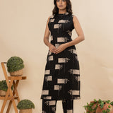 Black and beige floral cotton co-ords set(attached sleeves)