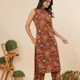 Rust orange geometric cotton co-ords set(attached sleeves)